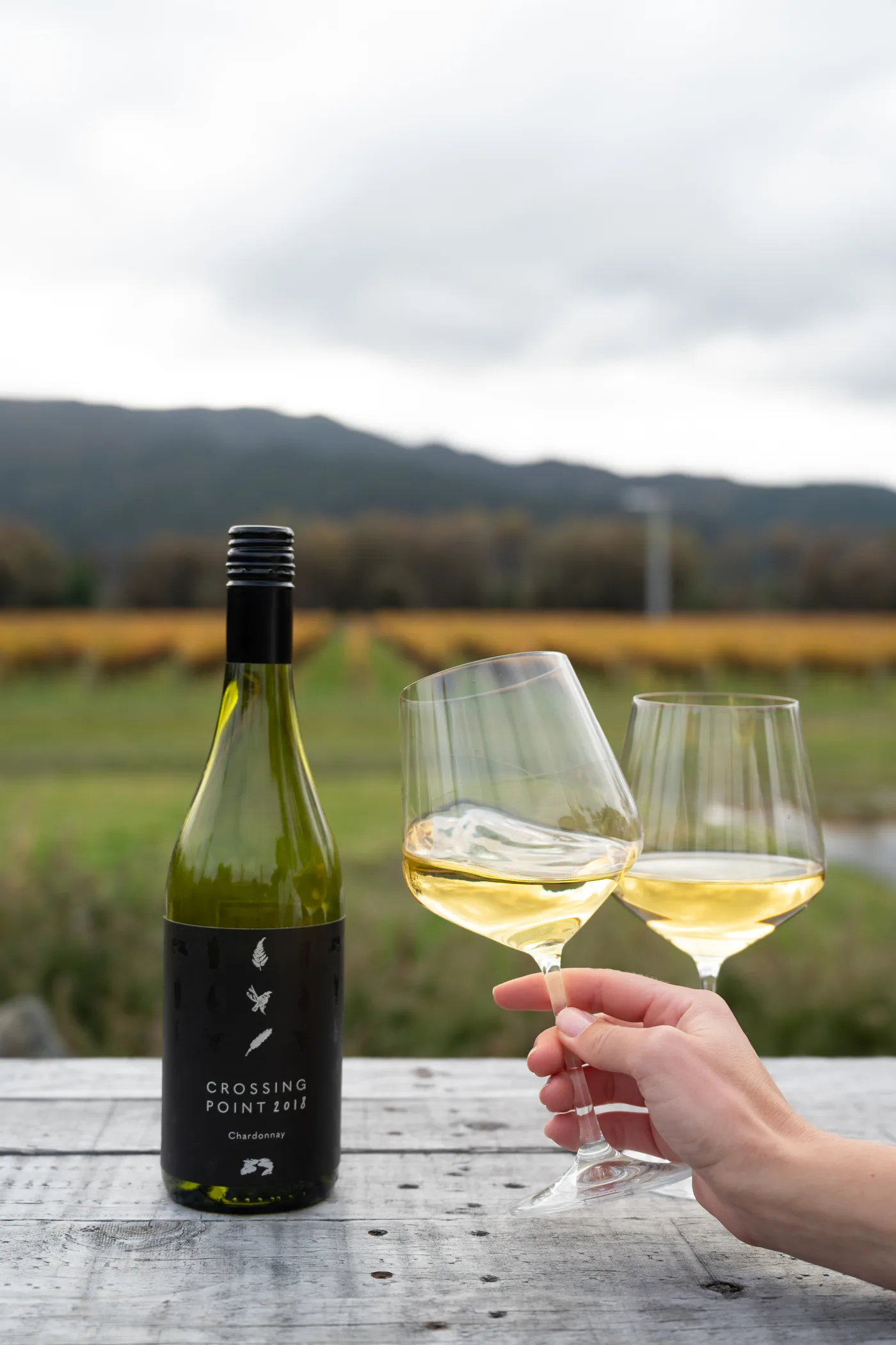 A pour of Crossing Point Chardonnay